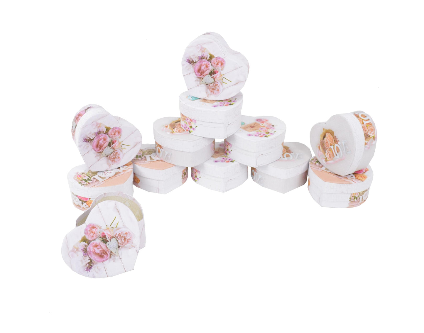 Set 12 Cutii Tip Inima Mica cu Imprimeu Foto pentru Flori D9/11 H5