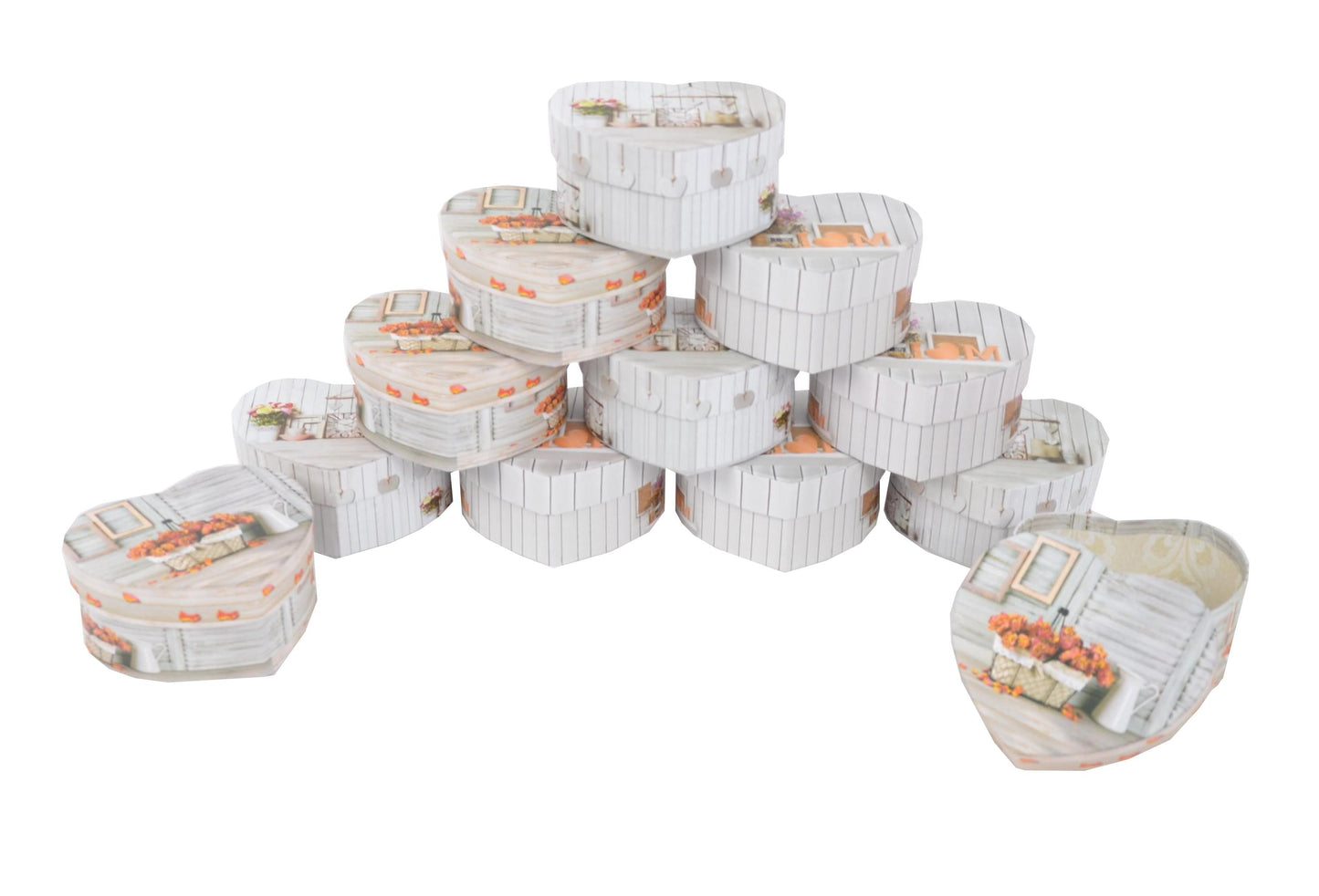 Set 12 Cutii Tip Inima Mica cu Imprimeu Foto pentru Flori D9/11 H5