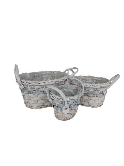 Set 3 cosuri ovale din rachita si nuiele cu doua toarte