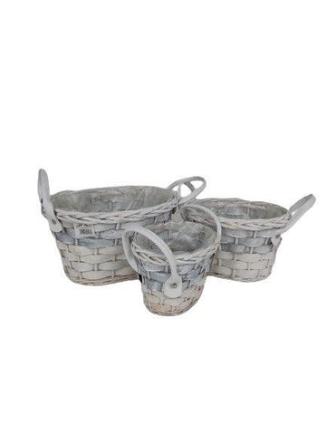 Set 3 cosuri ovale din rachita si nuiele cu doua toarte