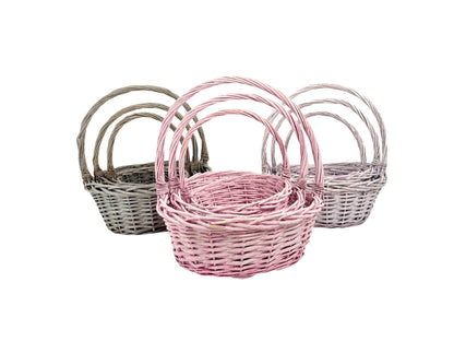 Set 3 cosuri rotunde din rachita cu o toarta