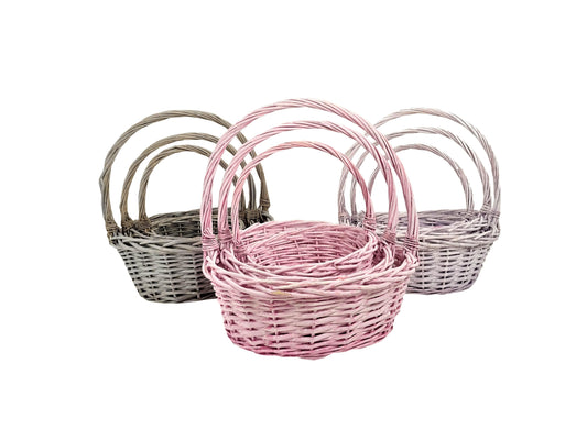 Set 3 cosuri rotunde din rachita cu o toarta