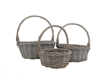 Set 3 cosuri rotunde din rachita cu o toarta