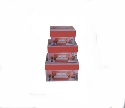 Set 3 Cutii Patrate cu Imprimeu pentru Flori H6-H8