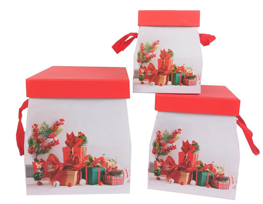 Set 3 cutii patrate cu toarte model Craciun