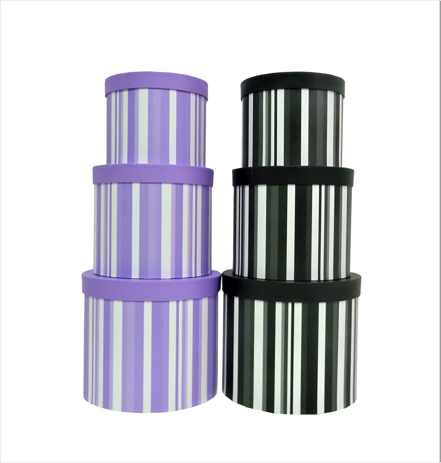 Set 3 cutii rotunde cu dungi
