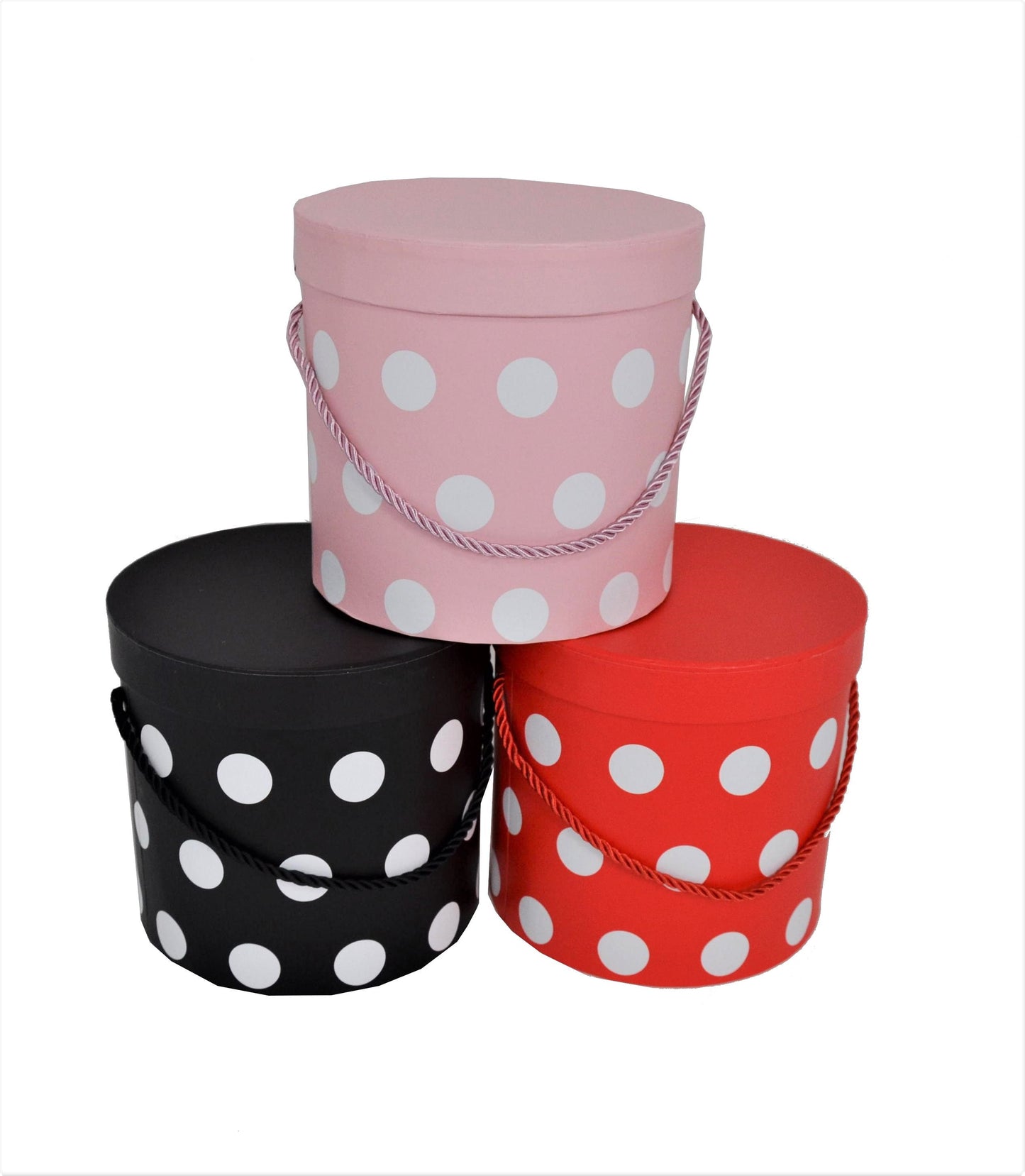 Set 3 Cutii Rotunde cu Imprimeu Buline pentru Flori H12-H17