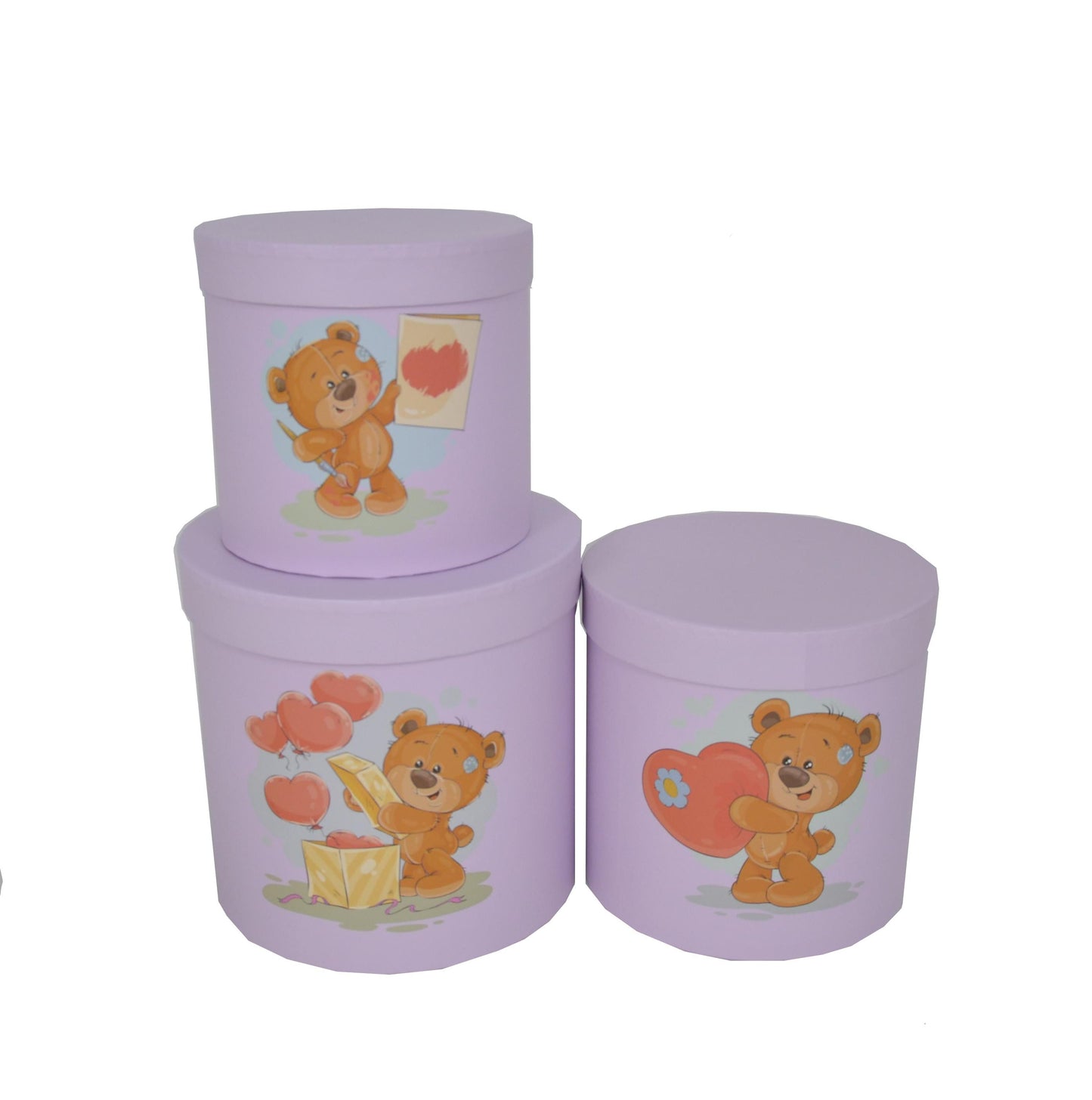 Set 3 Cutii Rotunde cu Imprimeu Foto Ursuleti pentru Flori H15-H19