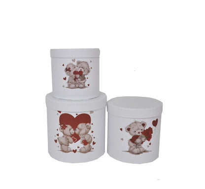Set 3 Cutii Rotunde cu Imprimeu Foto Ursuleti pentru Flori H15-H19