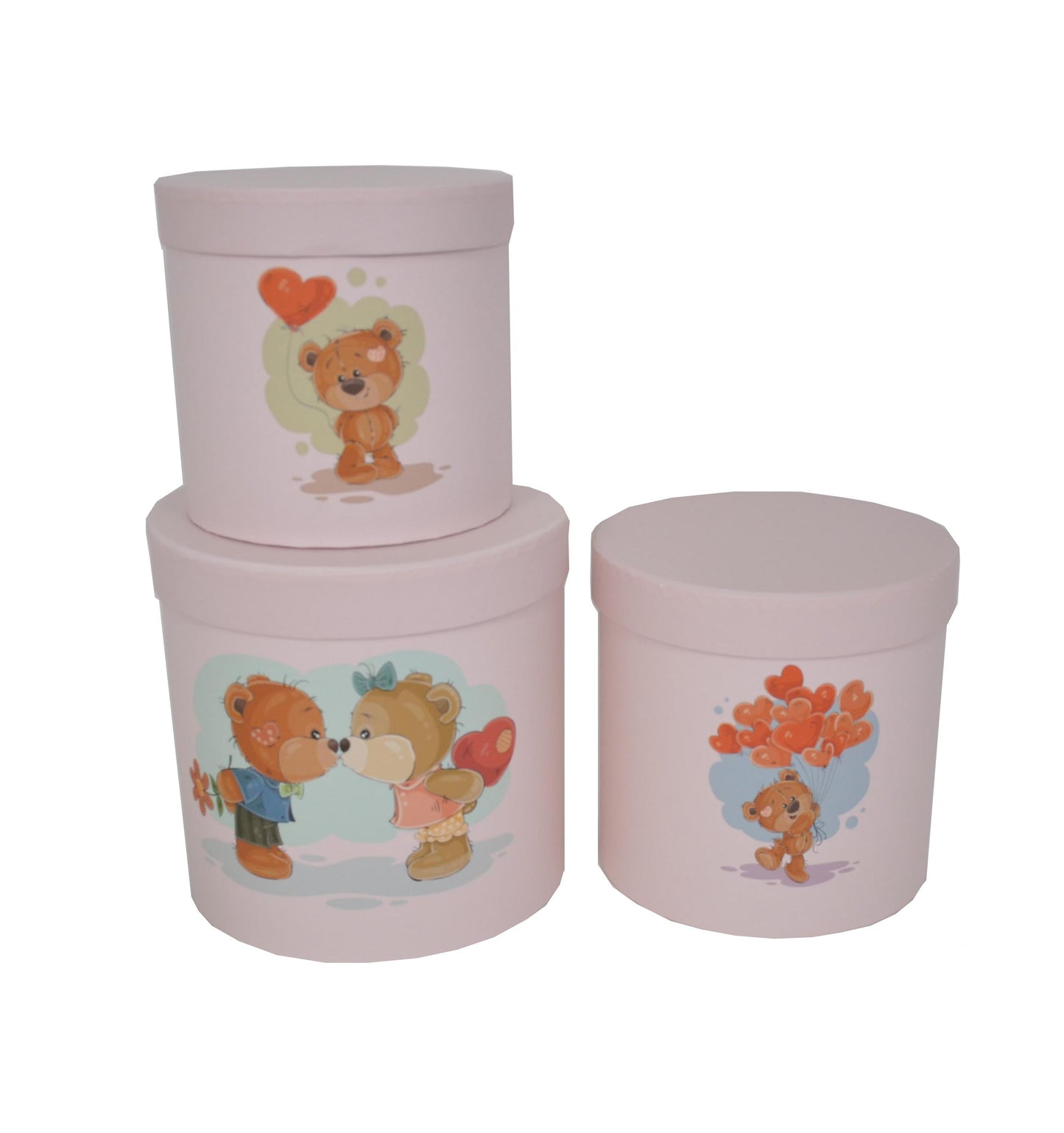 Set 3 Cutii Rotunde cu Imprimeu Foto Ursuleti pentru Flori H15-H19