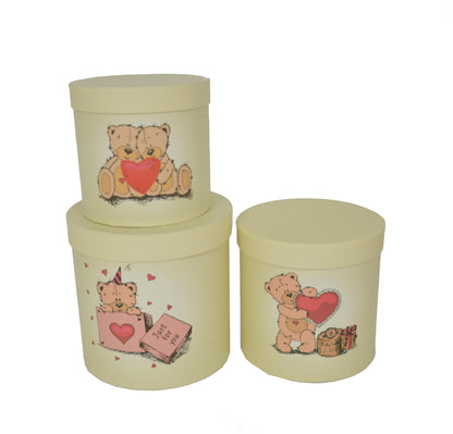 Set 3 Cutii Rotunde cu Imprimeu Foto Ursuleti pentru Flori H15-H19