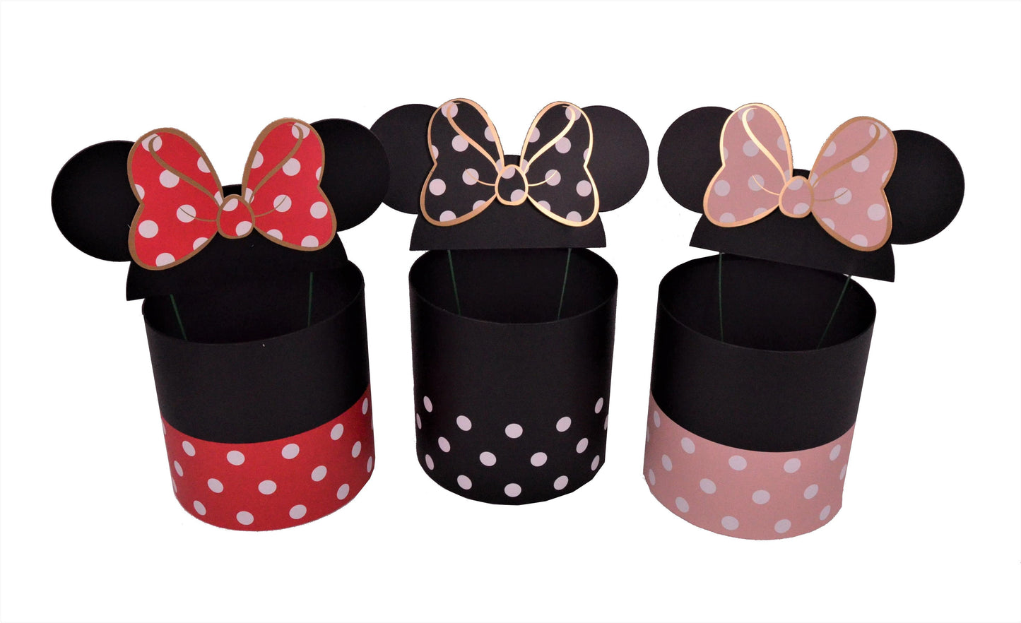 Set 3 Cutii Rotunde cu Pancarta in Forma de Urechi cu Funda pentru Flori H14.5-H19