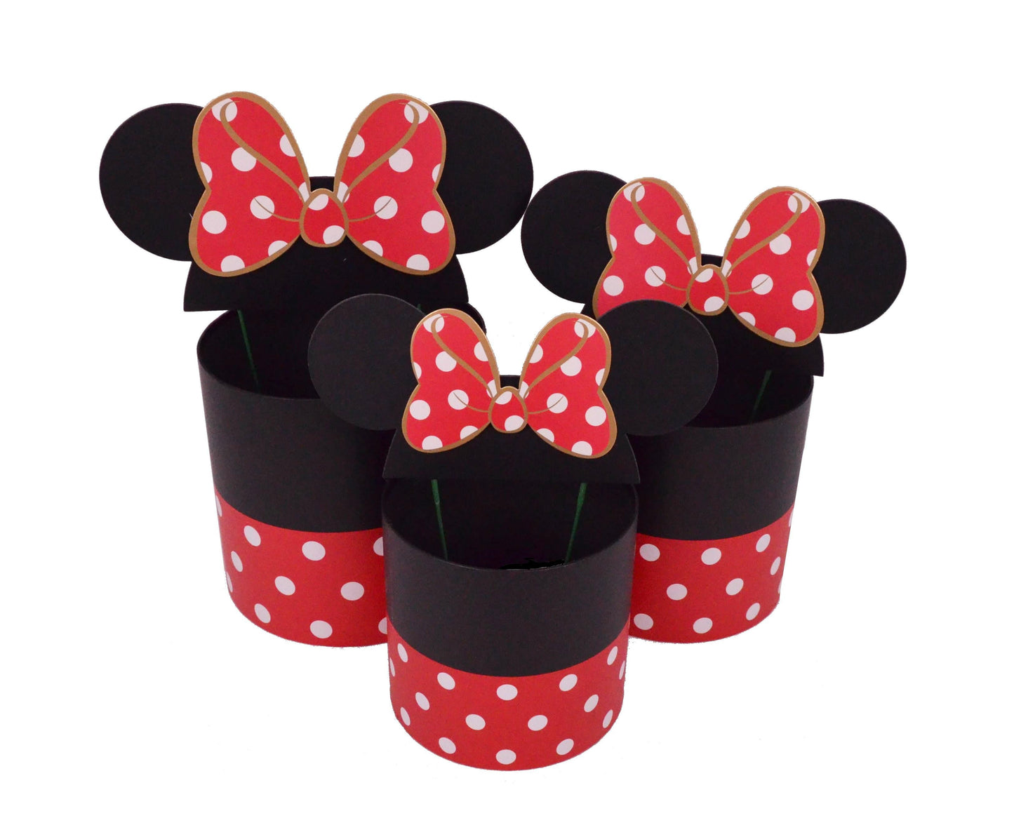 Set 3 Cutii Rotunde cu Pancarta in Forma de Urechi cu Funda pentru Flori H14.5-H19