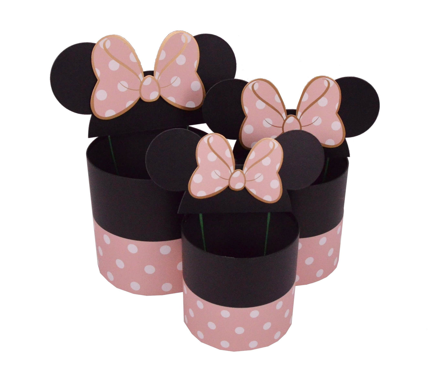 Set 3 Cutii Rotunde cu Pancarta in Forma de Urechi cu Funda pentru Flori H14.5-H19