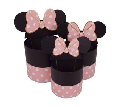 Set 3 Cutii Rotunde cu Pancarta in Forma de Urechi cu Funda pentru Flori H14.5-H19