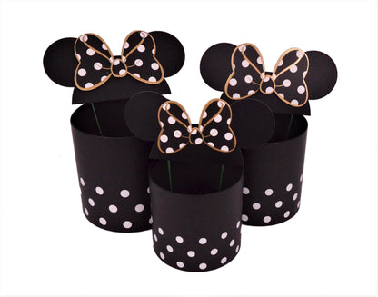 Set 3 Cutii Rotunde cu Pancarta in Forma de Urechi cu Funda pentru Flori H14.5-H19