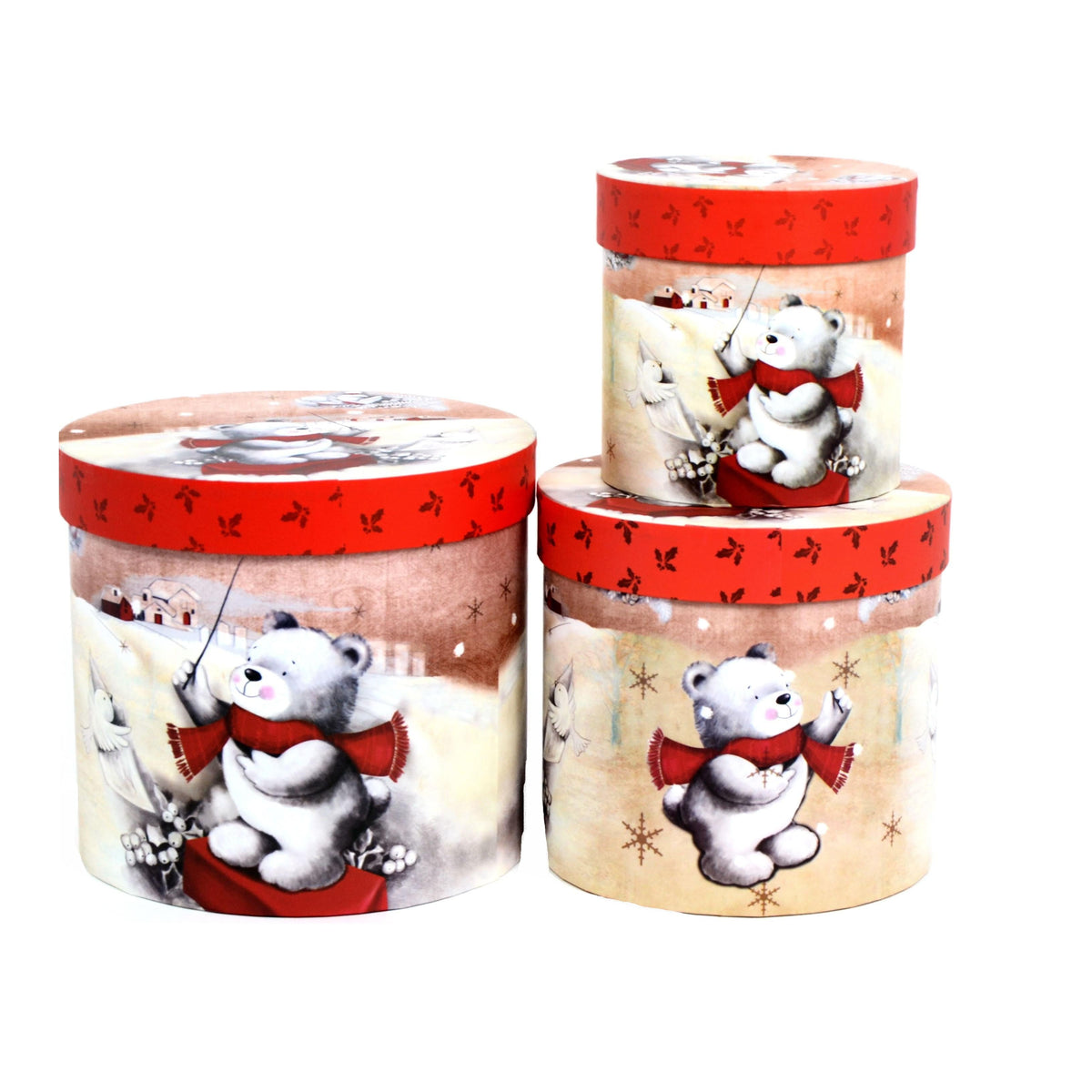 Set 3 cutii rotunde model Craciun H 17