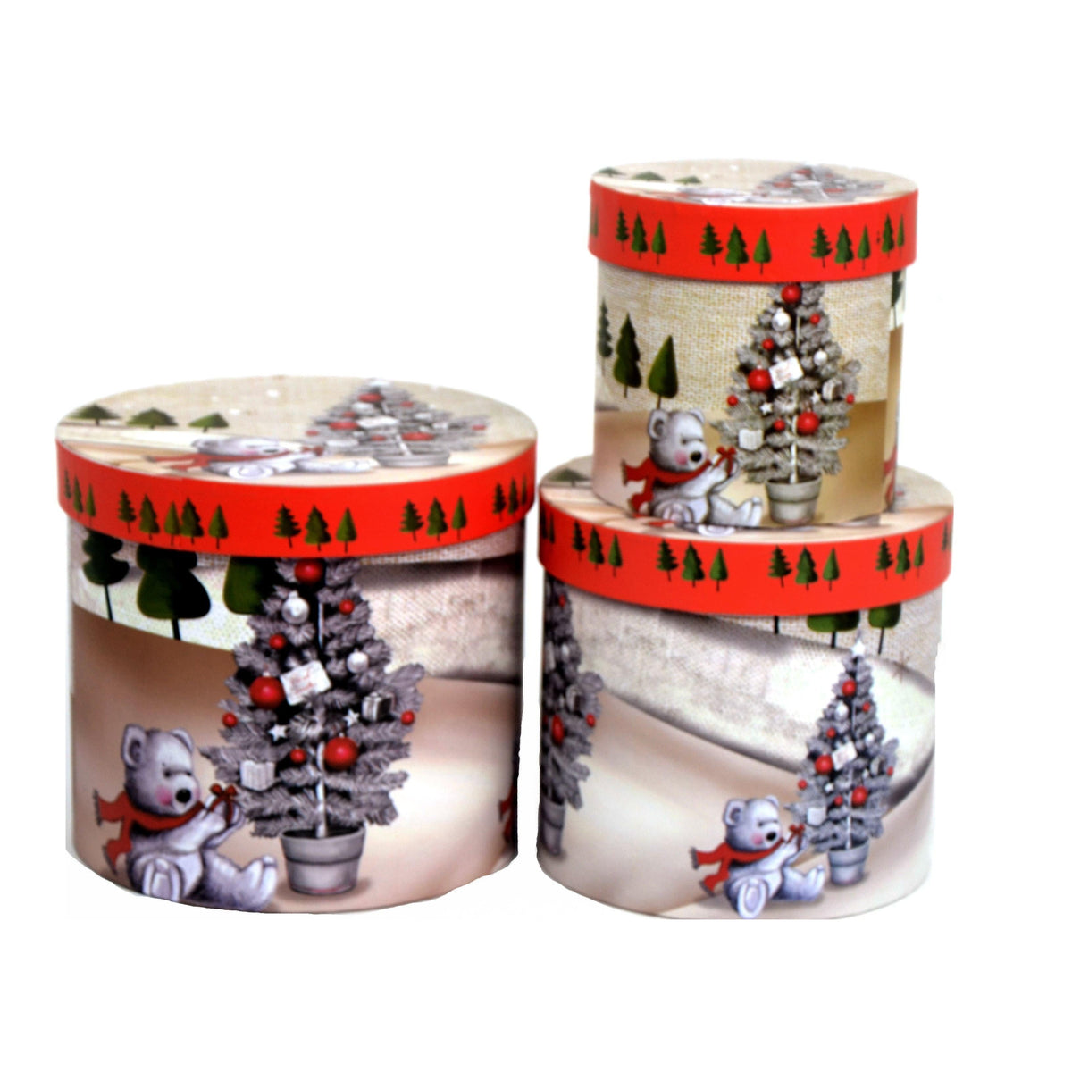 Set 3 cutii rotunde model Craciun H 17