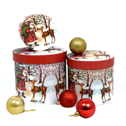 Set 3 cutii rotunde model Craciun H 17