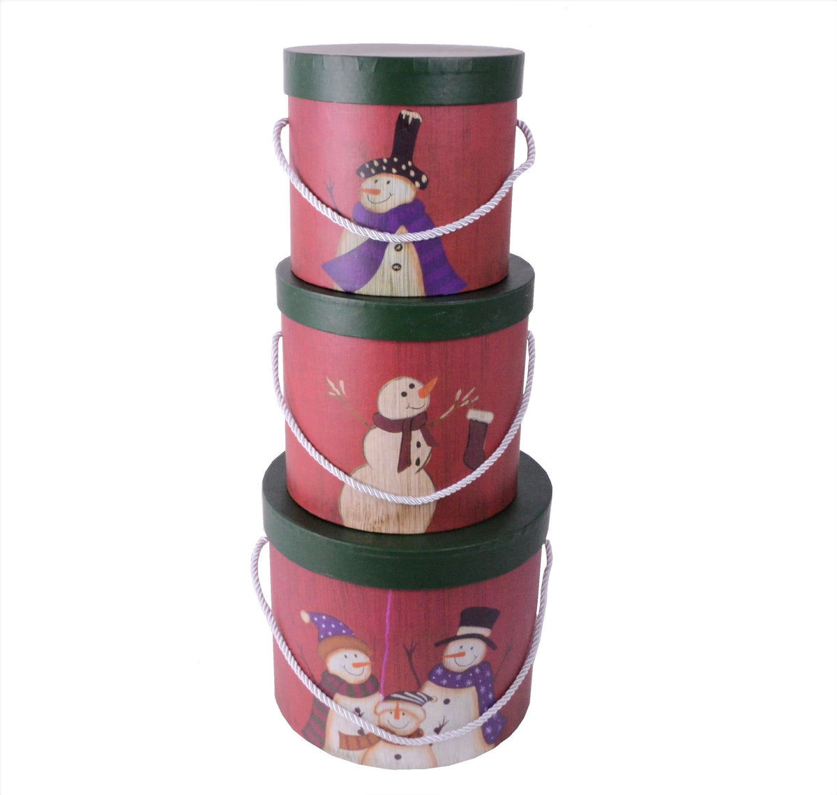 Set 3 cutii rotunde model Craciun cu snur H 19