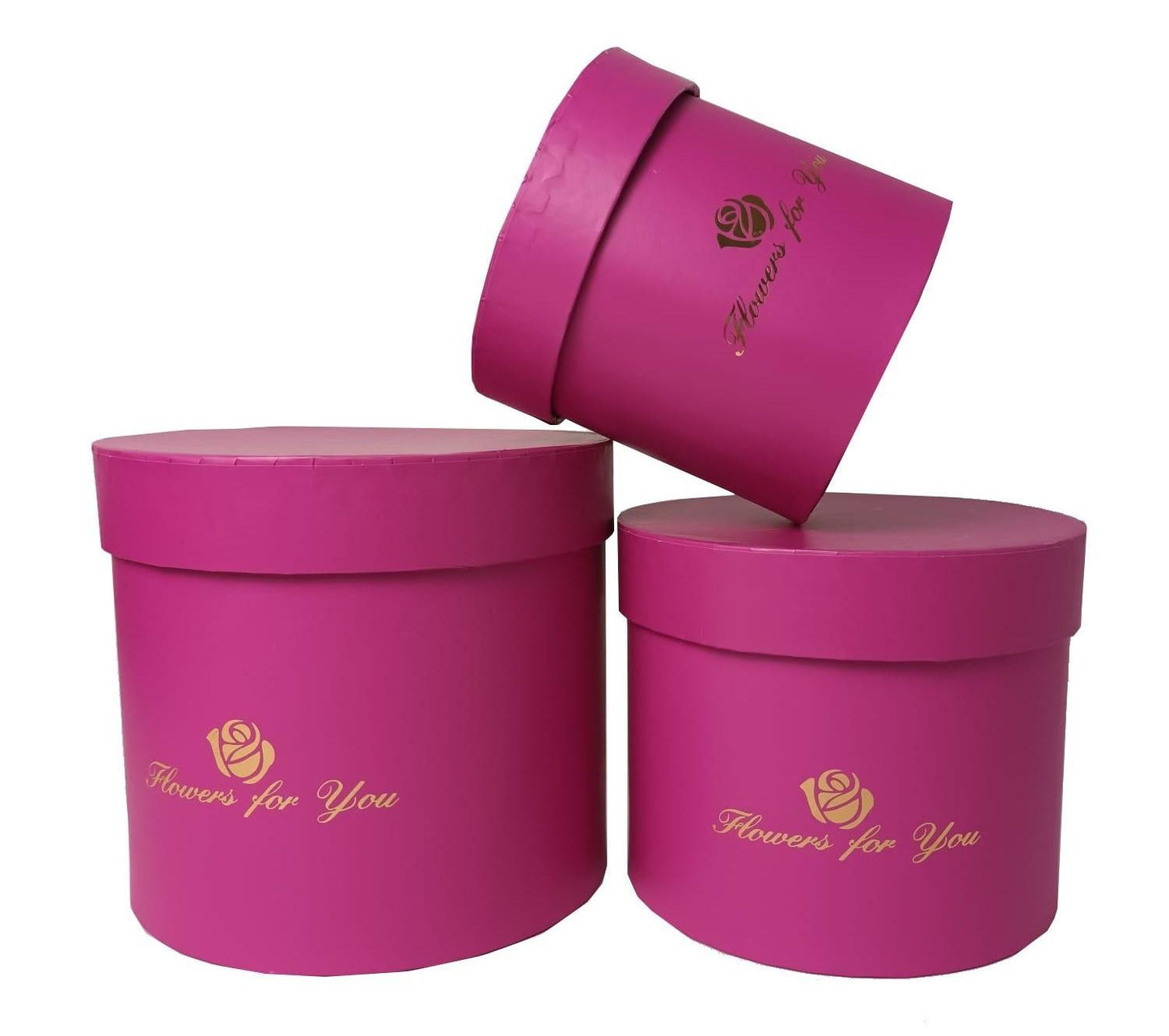 Set 3 Cutii Rotunde Uni cu Inscriptie "Flowers For You" H11-H14