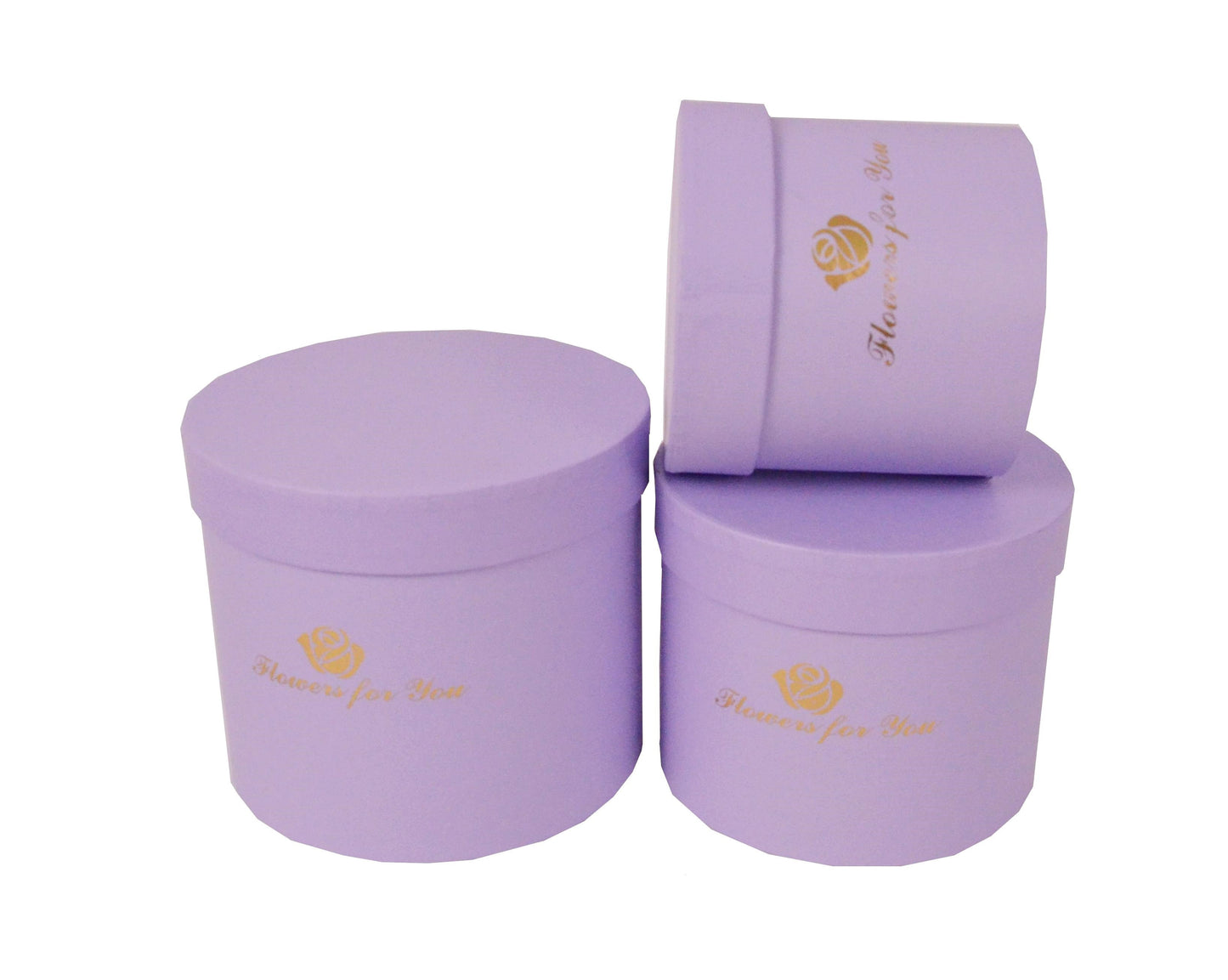 Set 3 Cutii Rotunde Uni cu Inscriptie "Flowers For You" H11-H14