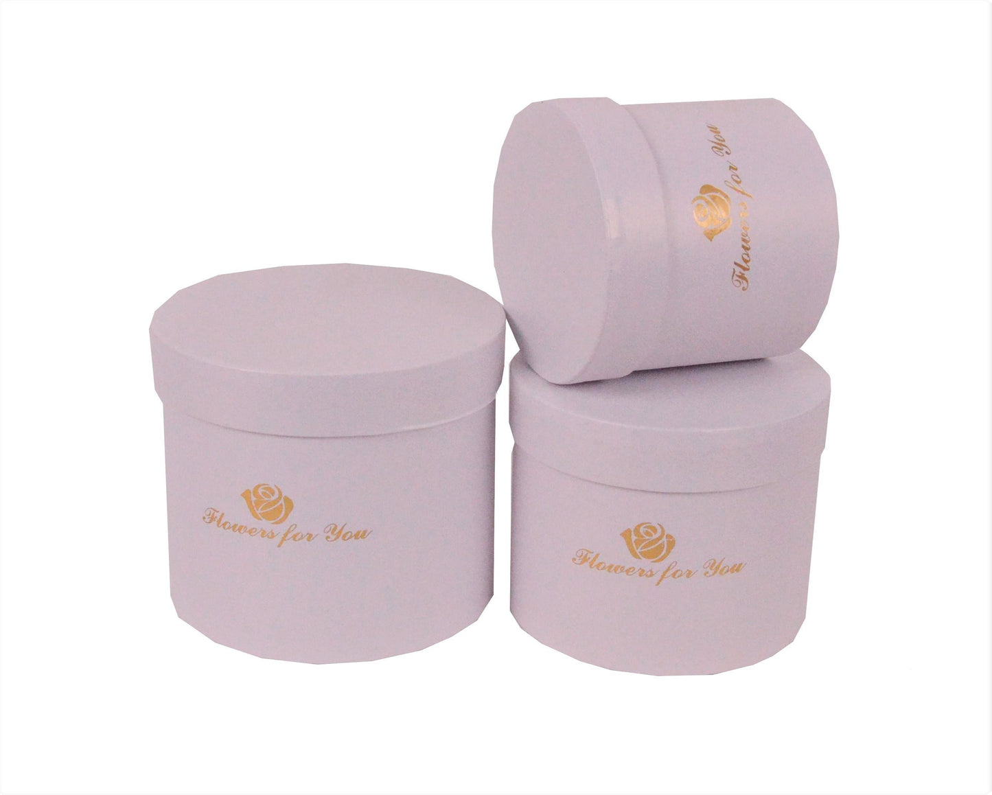 Set 3 Cutii Rotunde Uni cu Inscriptie "Flowers For You" H11-H14