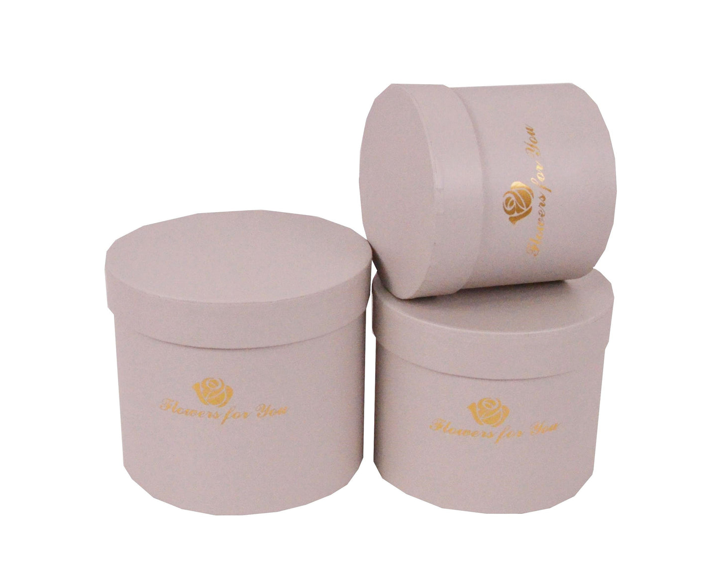 Set 3 Cutii Rotunde Uni cu Inscriptie "Flowers For You" H11-H14