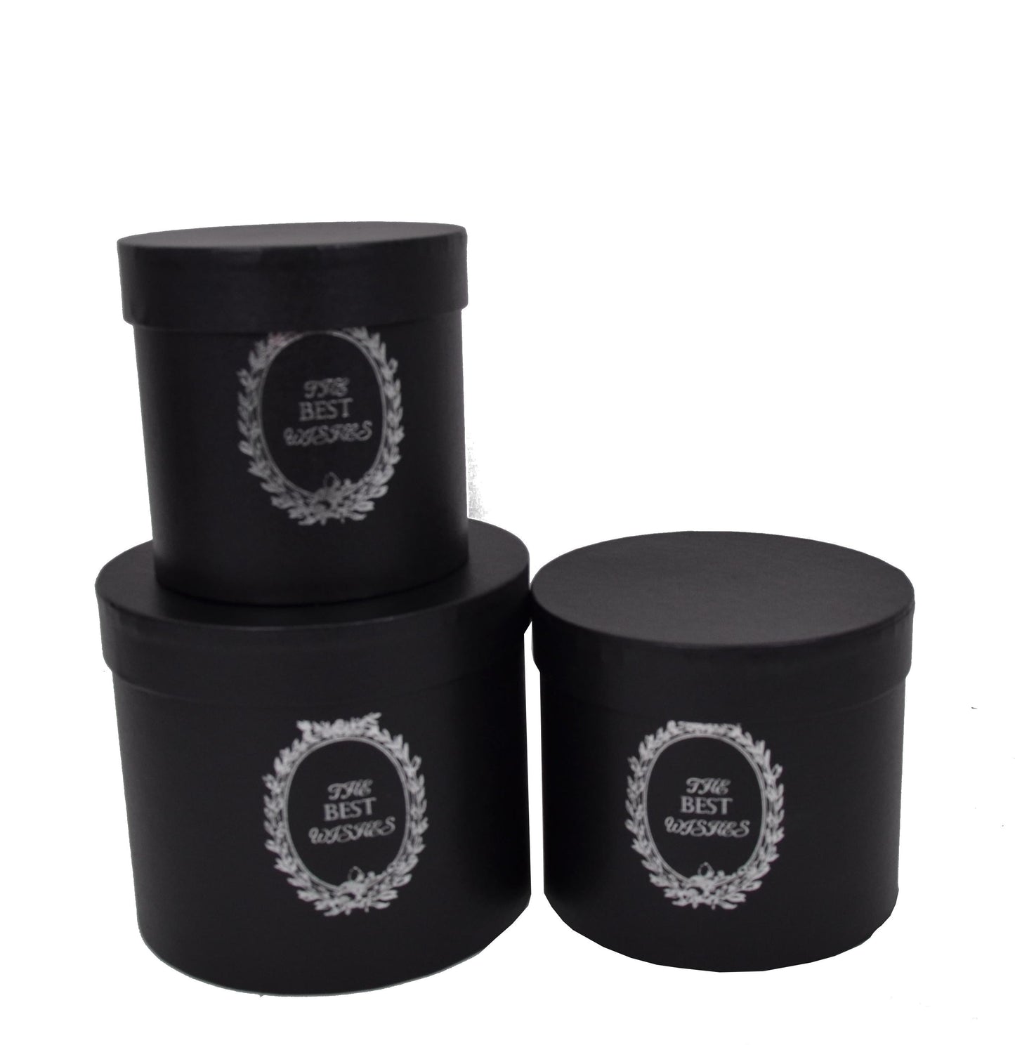 Set 3 cutii rotunde uni cu inscriptie