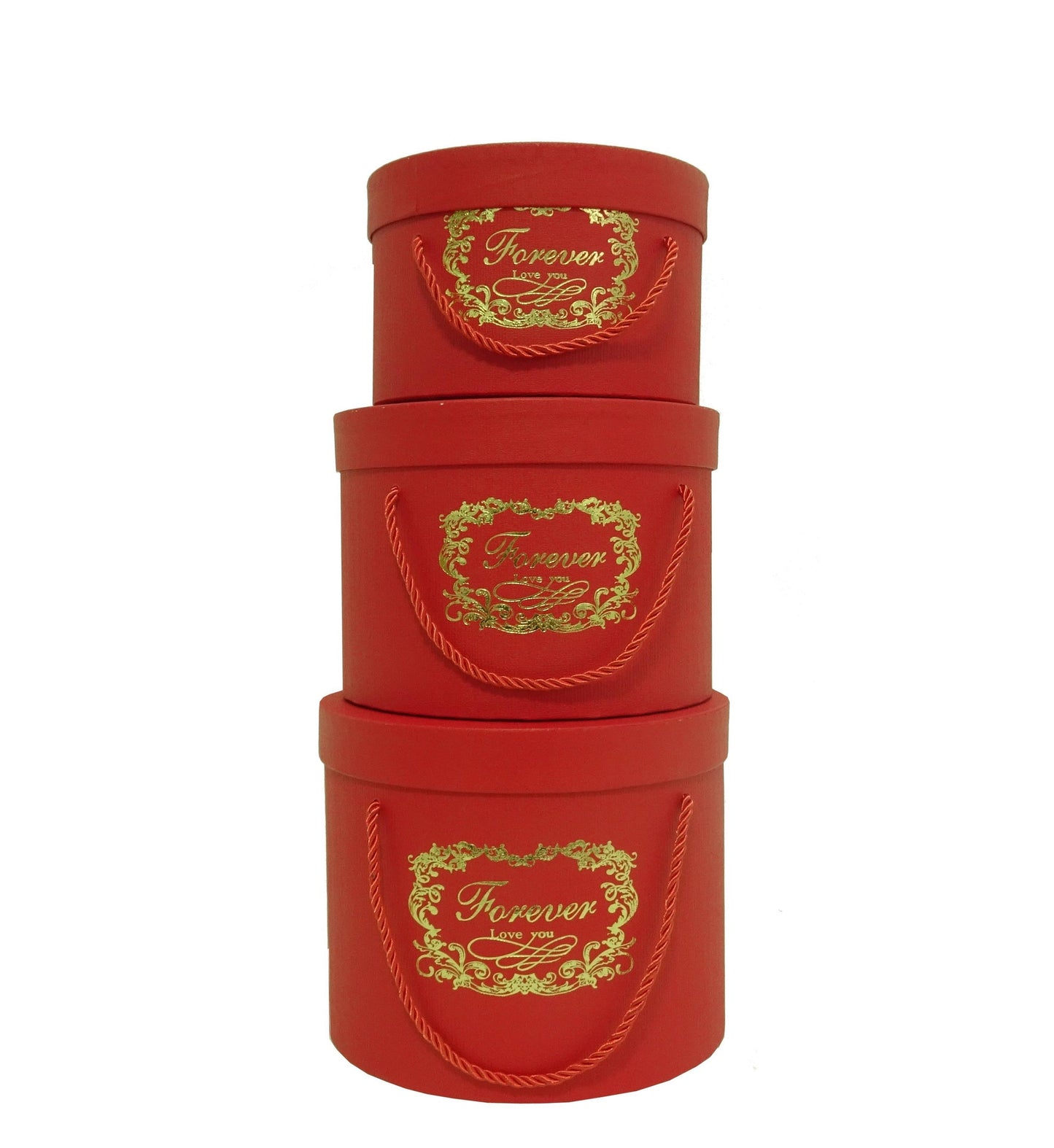 Set 3 Cutii Rotunde Uni cu Inscriptie pentru Flori "Forever Love You" H12-H18