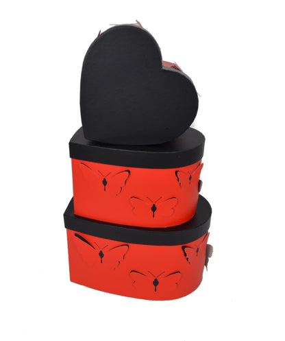 Set 3 Cutii Tip Inima cu Fluturi pentru Flori H12-H15