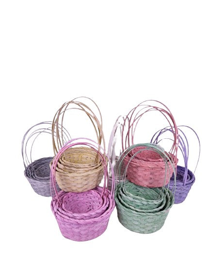 Set 5 cosuri rotunde din bambus cu o toarta