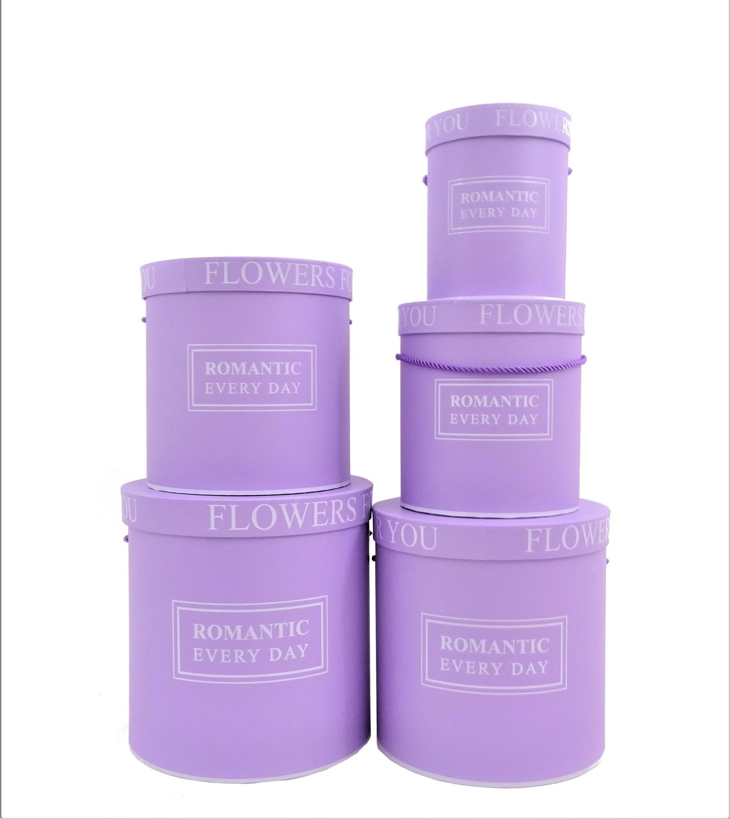 Set 5 Cutii Rotunde Uni cu Inscriptie "Romantic Every Day" H17-H25