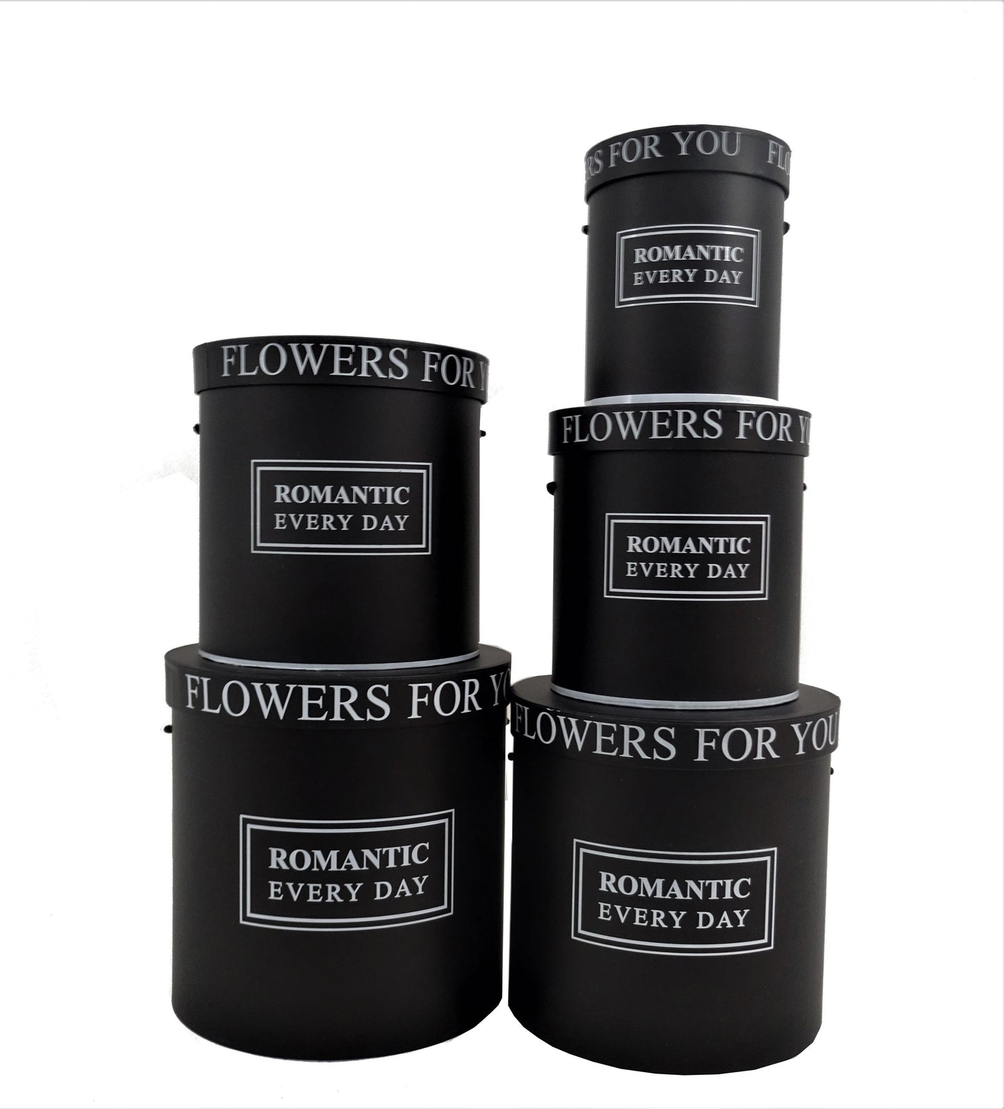 Set 5 Cutii Rotunde Uni cu Inscriptie "Romantic Every Day" H17-H25