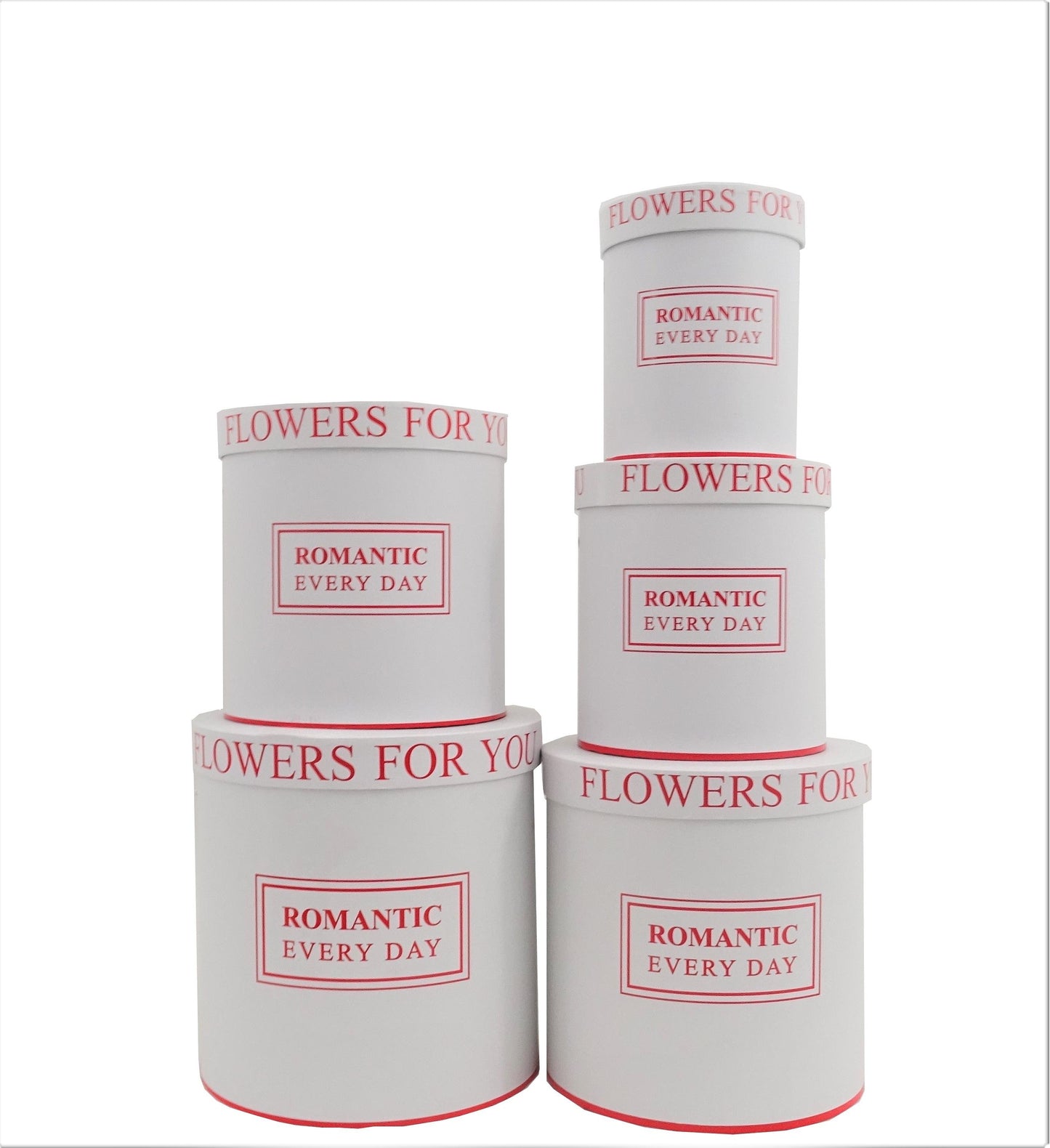 Set 5 Cutii Rotunde Uni cu Inscriptie "Romantic Every Day" H17-H25