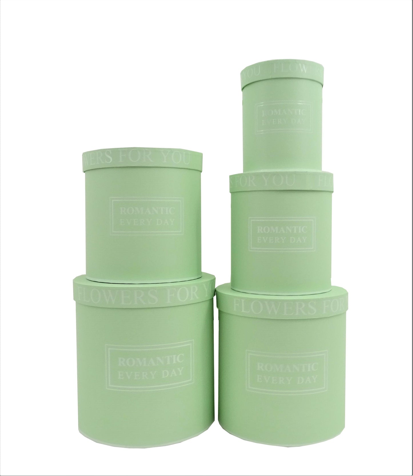 Set 5 Cutii Rotunde Uni cu Inscriptie "Romantic Every Day" H17-H25