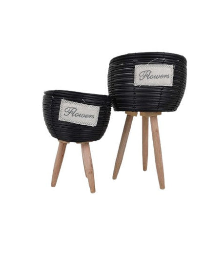 Set doua cosuri rotunde din lemn pe 3 picioare