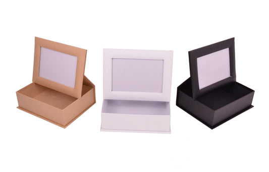 Set doua cutii dreptunghiulare uni cu rama foto pe capac