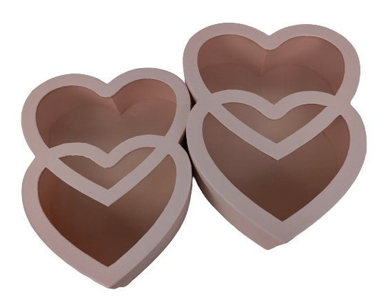 Set 2 Cutii Tip Inima Intersectata cu Capac Transparent pentru Flori H8.5-H9.5