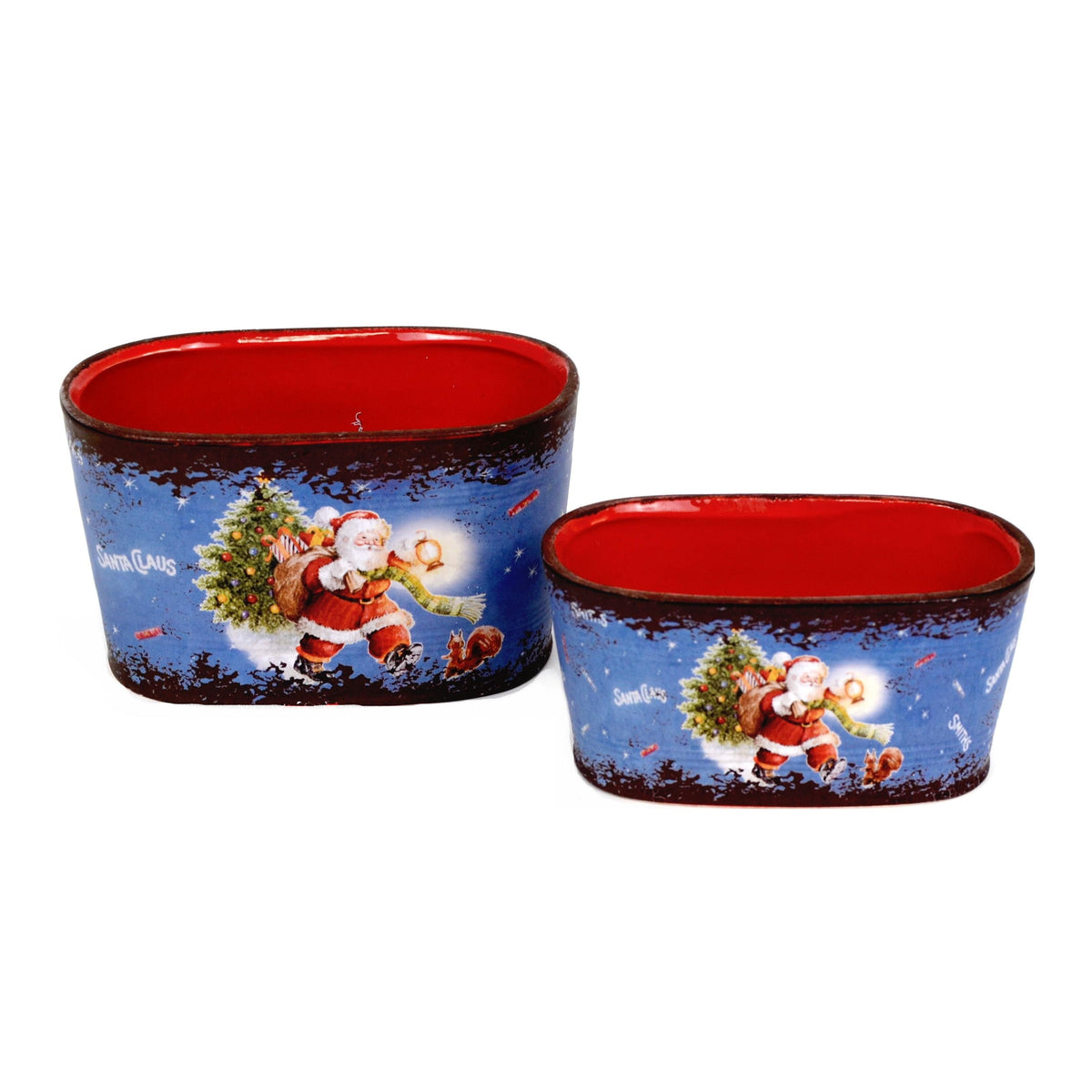 Set doua ghivece ceramice, ovale model Craciun