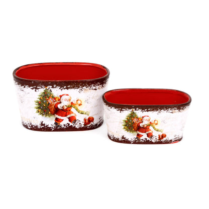 Set doua ghivece ceramice, ovale model Craciun