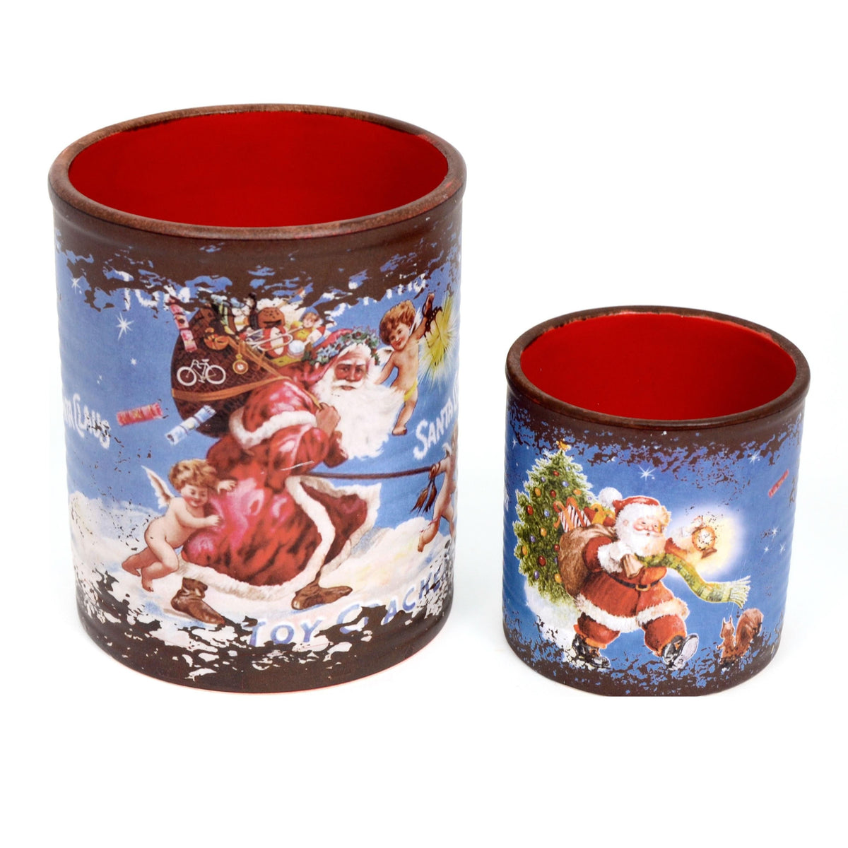 Set doua ghivece ceramice, rotunde model Craciun