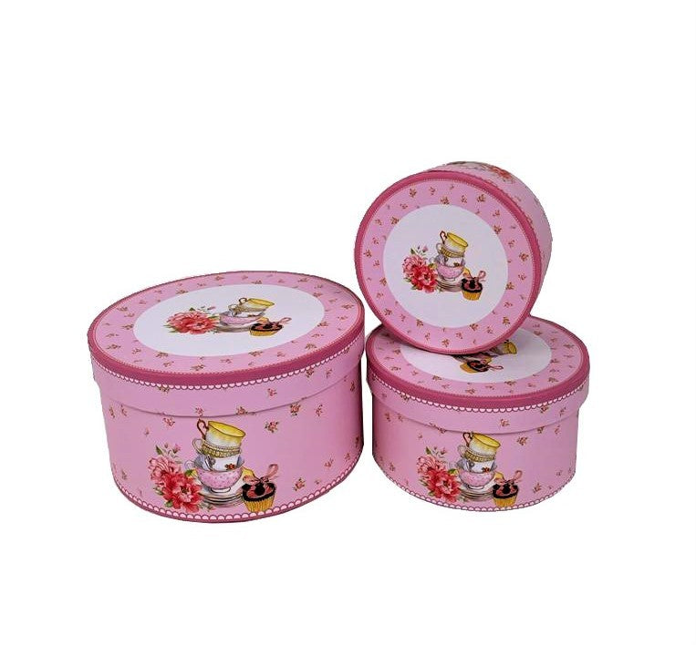 Set 3 cutii rotunde cu imprimeu