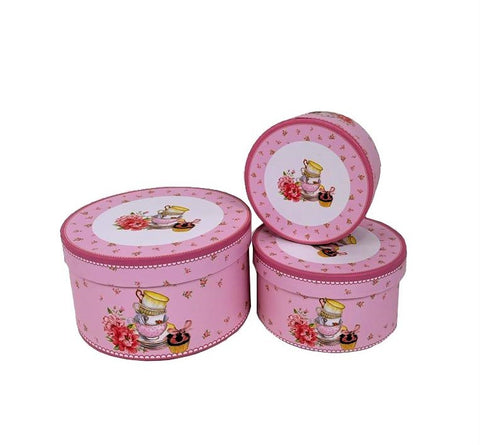 Set 3 cutii rotunde cu imprimeu