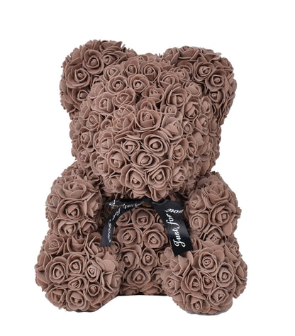 Ursulet din trandafiri de sapun in cutie transparenta H 40