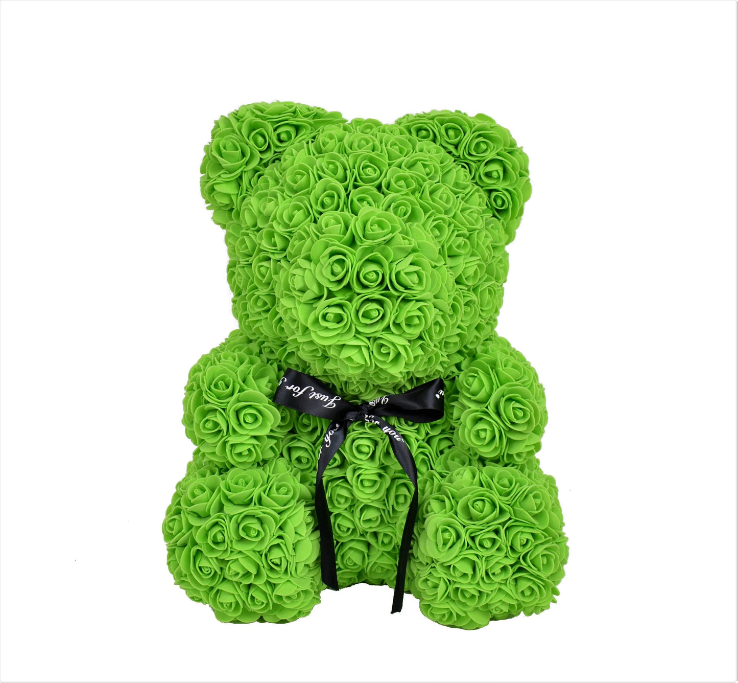 Ursulet din trandafiri de sapun in cutie transparenta H 40