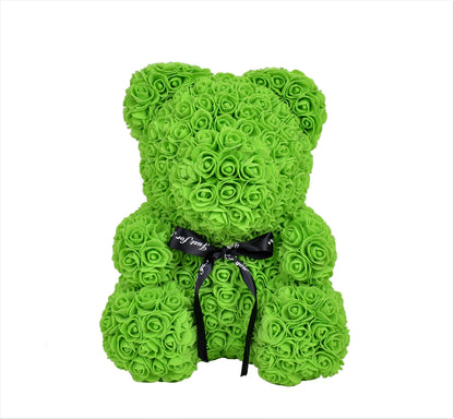 Ursulet din trandafiri de sapun in cutie transparenta H 40