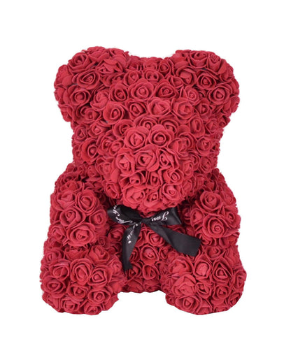 Ursulet din trandafiri de sapun in cutie transparenta H 40