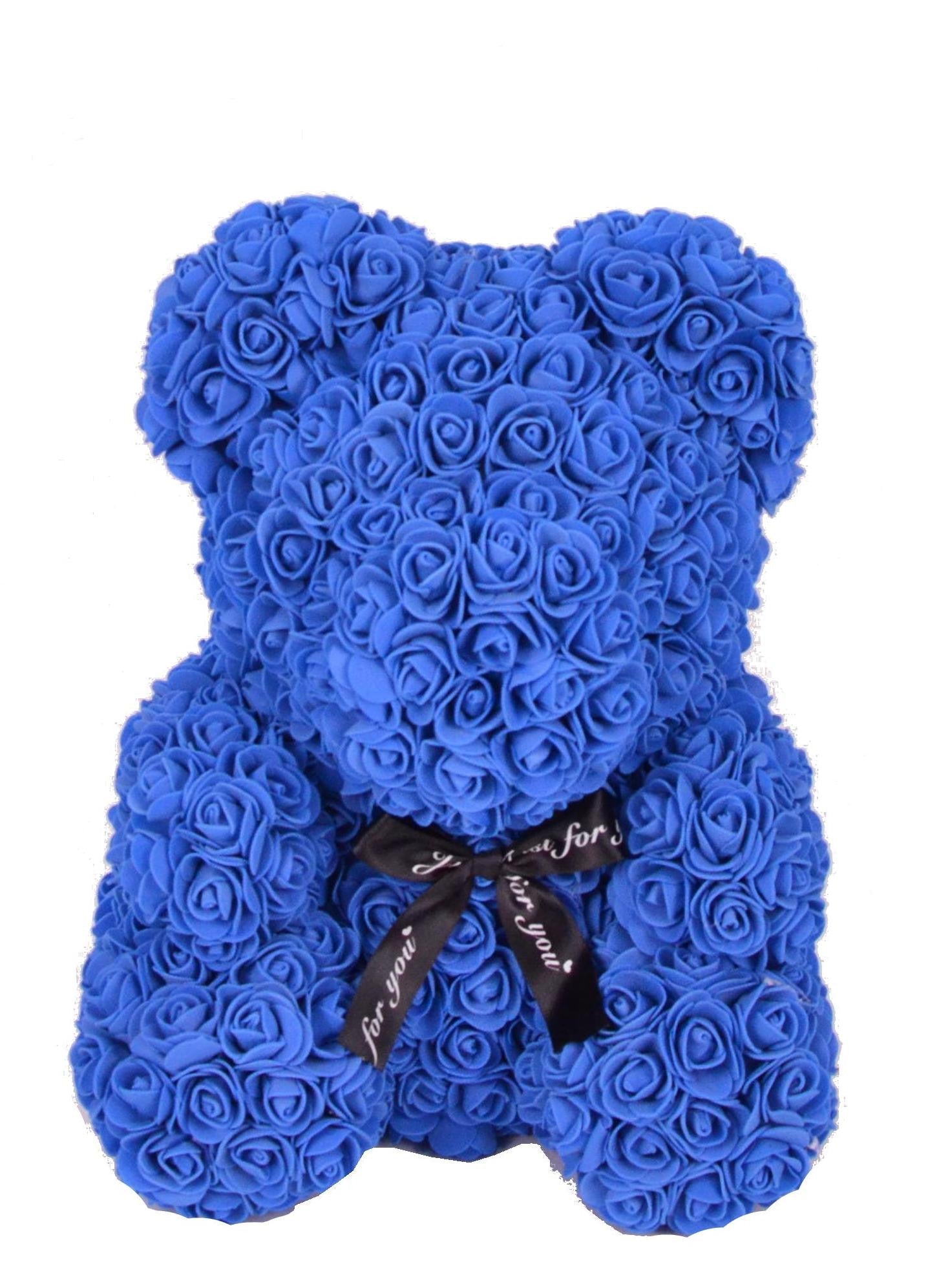 Ursulet din trandafiri de sapun in cutie transparenta H 40