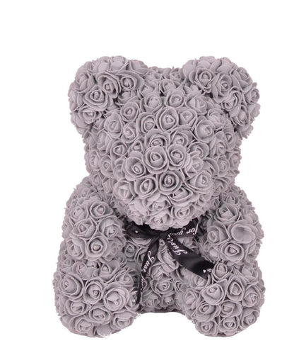 Ursulet din trandafiri de sapun in cutie transparenta H 40